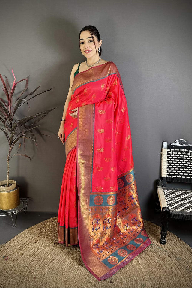 Dark Pink Paithani Woven Soft Silk Saree (JK12904)