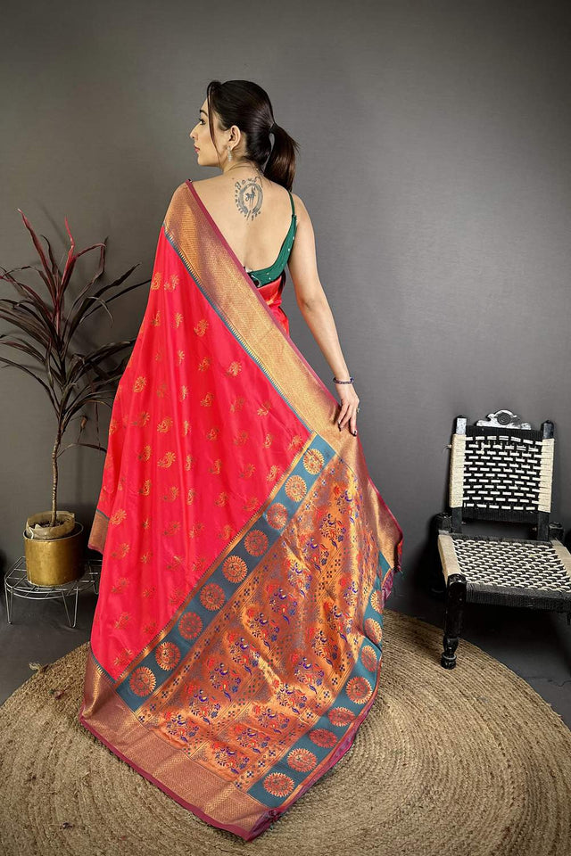 Dark Pink Paithani Woven Soft Silk Saree (JK12904)