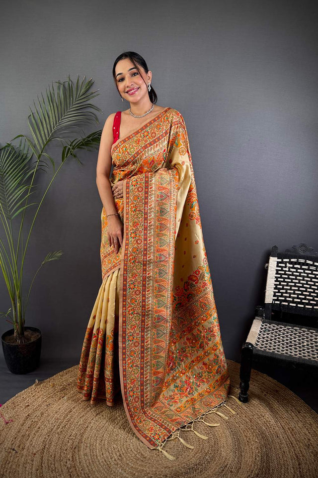 Beige Meenakari Woven Silk Saree (JK13002)