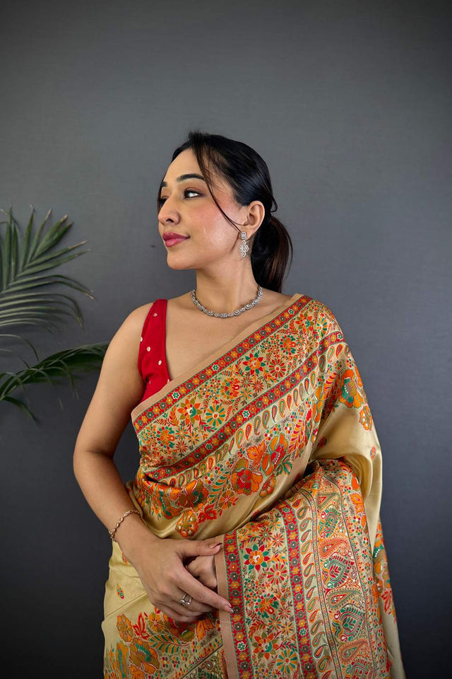 Beige Meenakari Woven Silk Saree (JK13002)