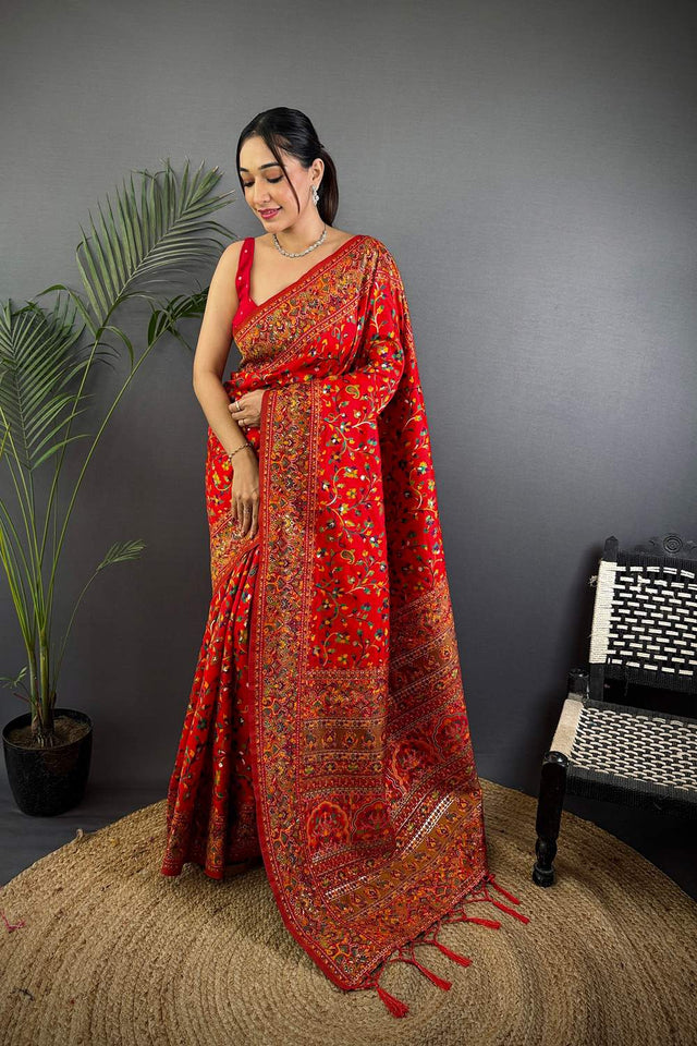 Red Meenakari Woven Silk Saree (JK13003)