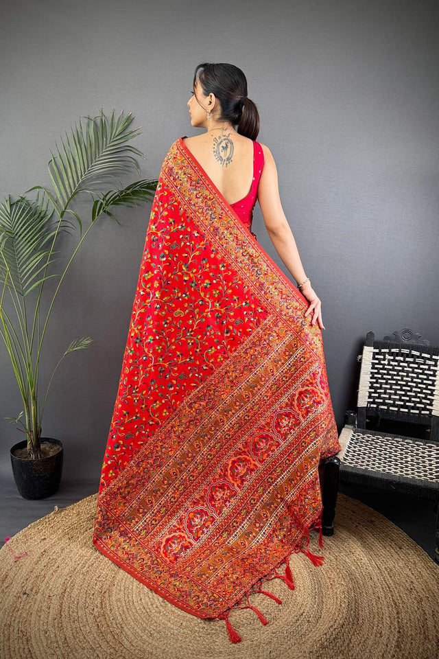 Red Meenakari Woven Silk Saree (JK13003)