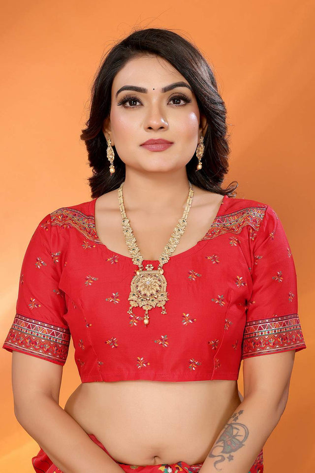 Red Meenakari Woven Silk Saree (JK13003)