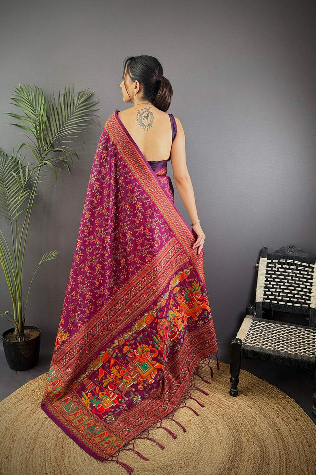 Wine Meenakari Woven Silk Saree (JK13005)