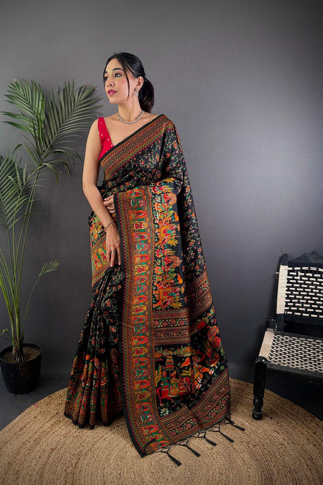 Black Meenakari Woven Silk Saree (JK13006)
