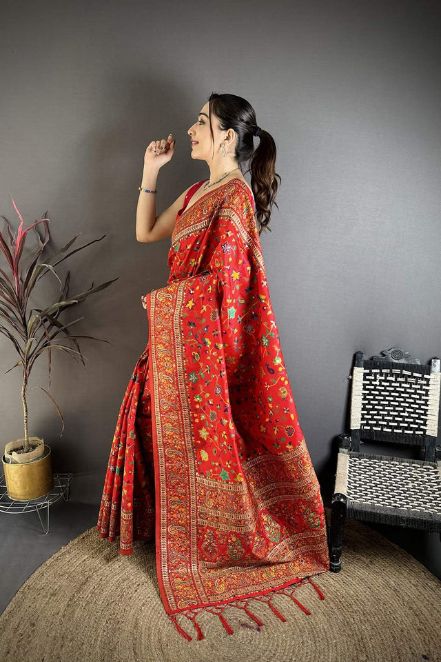 Red Meenakari Woven Silk Saree (JK13009)