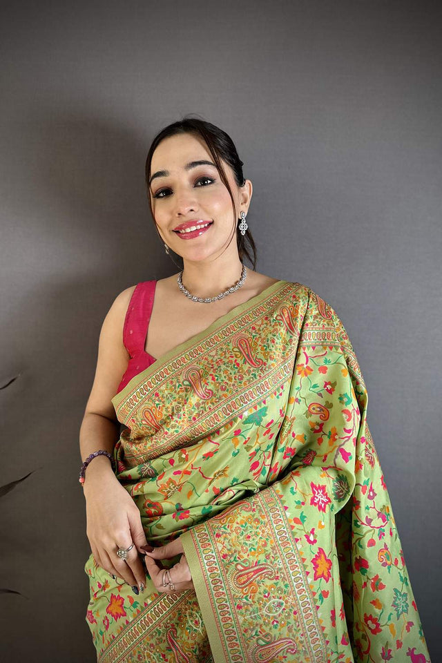 Light Green Meenakari Woven Silk Saree (JK13014)