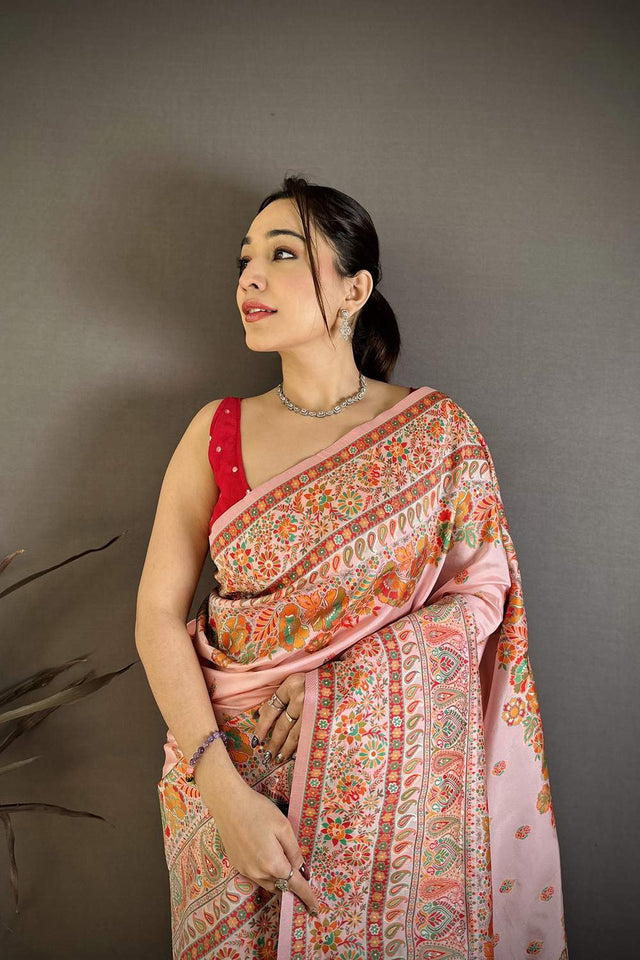 Peach Meenakari Woven Silk Saree (JK13017)