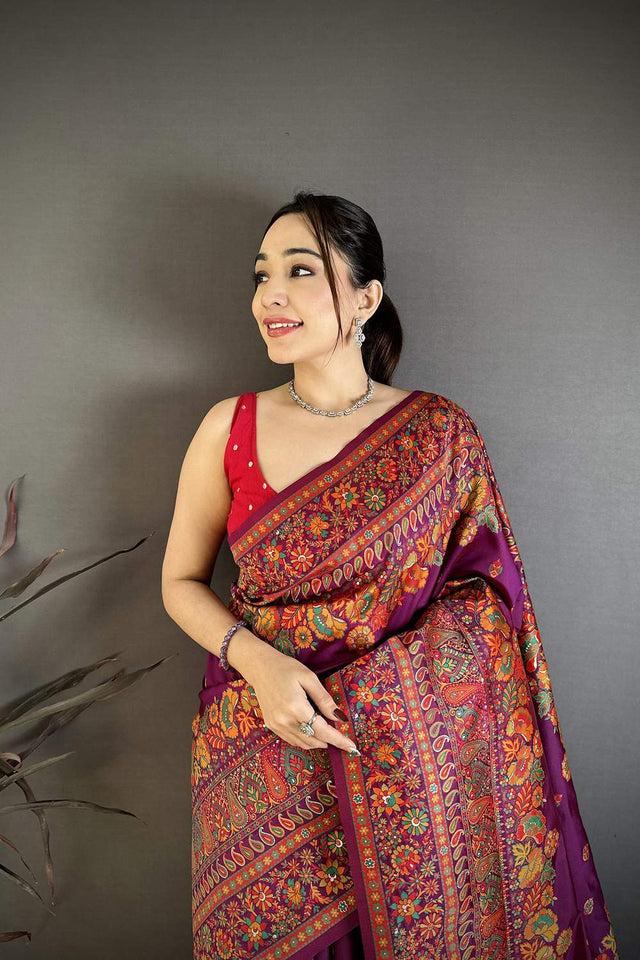 Maroon Meenakari Woven Silk Saree (JK13018)