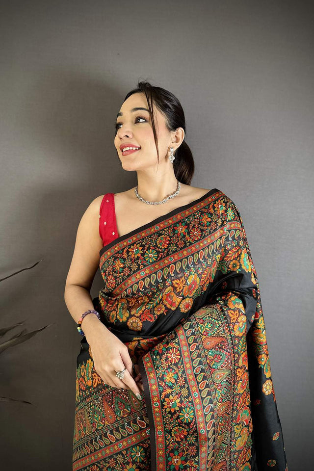 Black Meenakari Woven Silk Saree (JK13021)