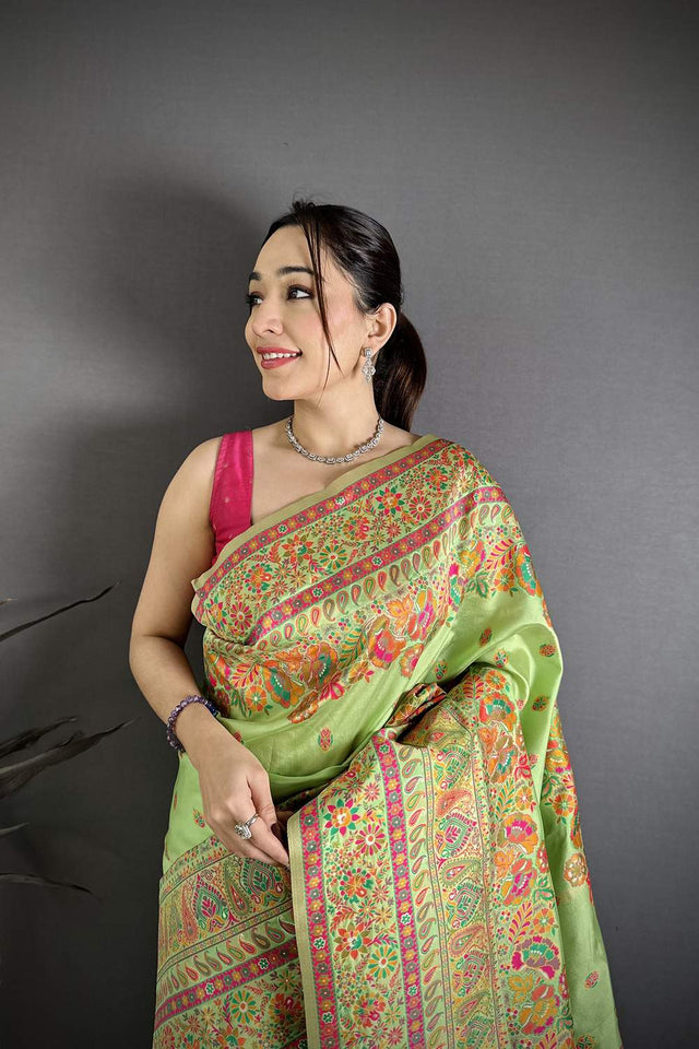 Green Meenakari Woven Silk Saree (JK13023)