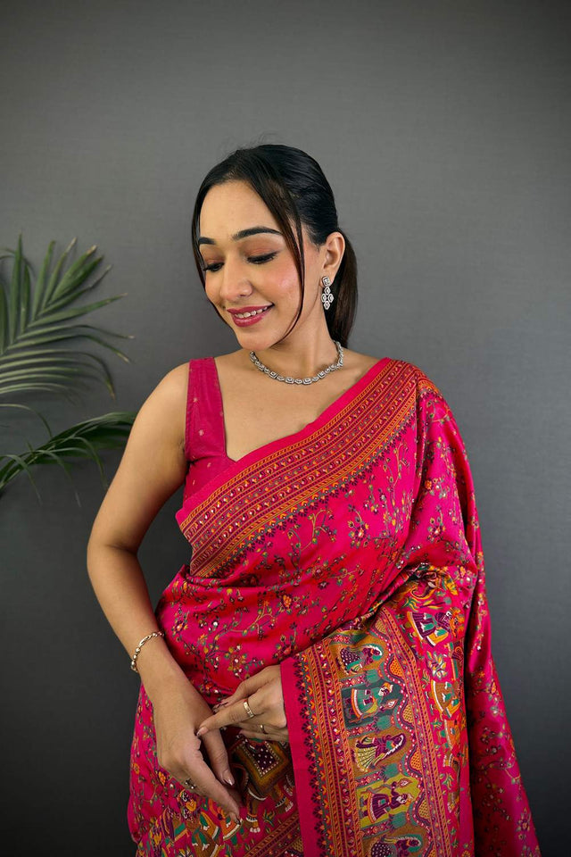 Dark Pink Meenakari Woven Silk Saree (JK13025)