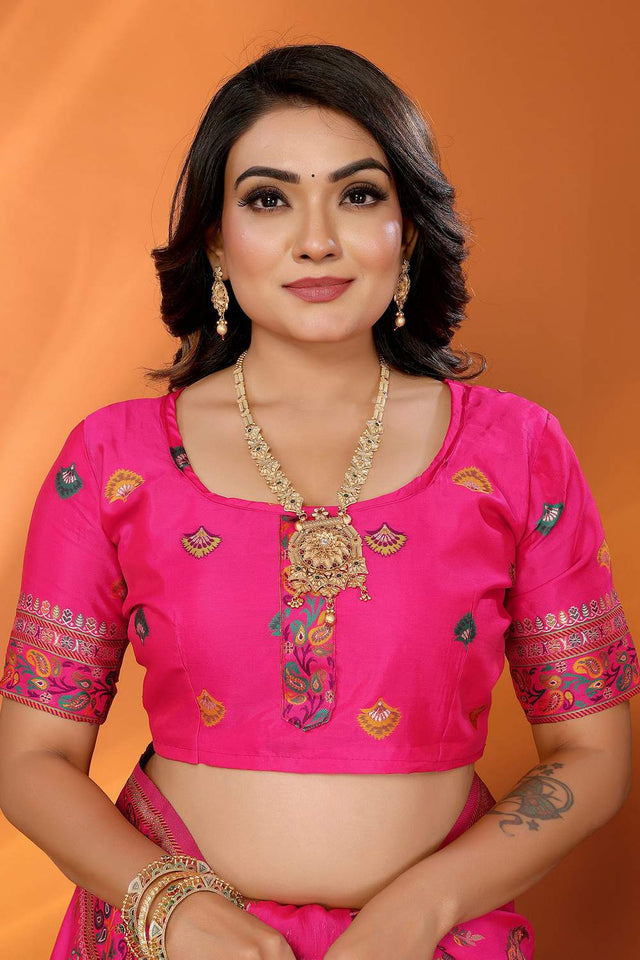 Dark Pink Meenakari Woven Silk Saree (JK13026)