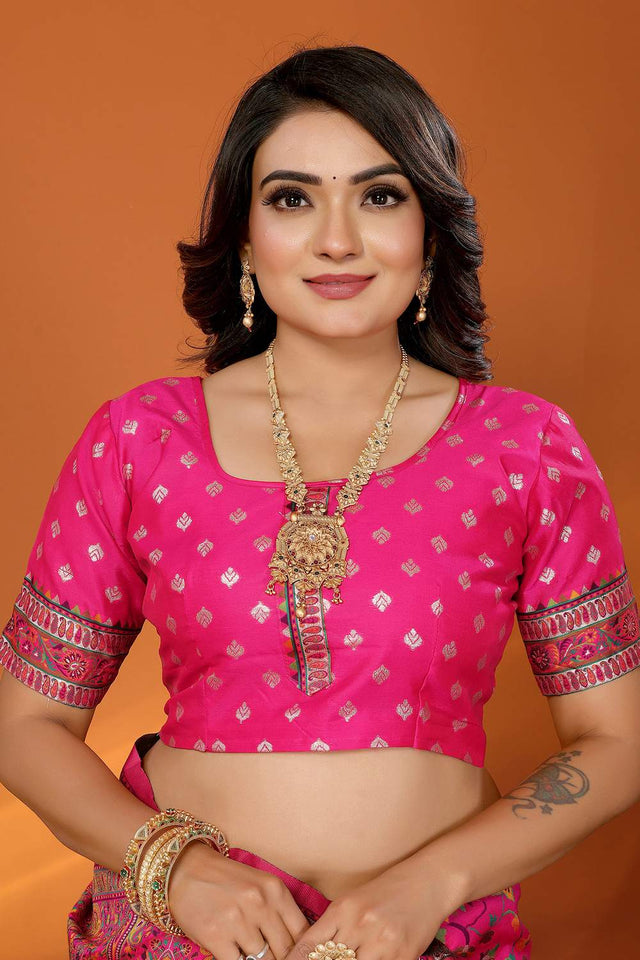 Dark Pink Meenakari Woven Silk Saree (JK13028)