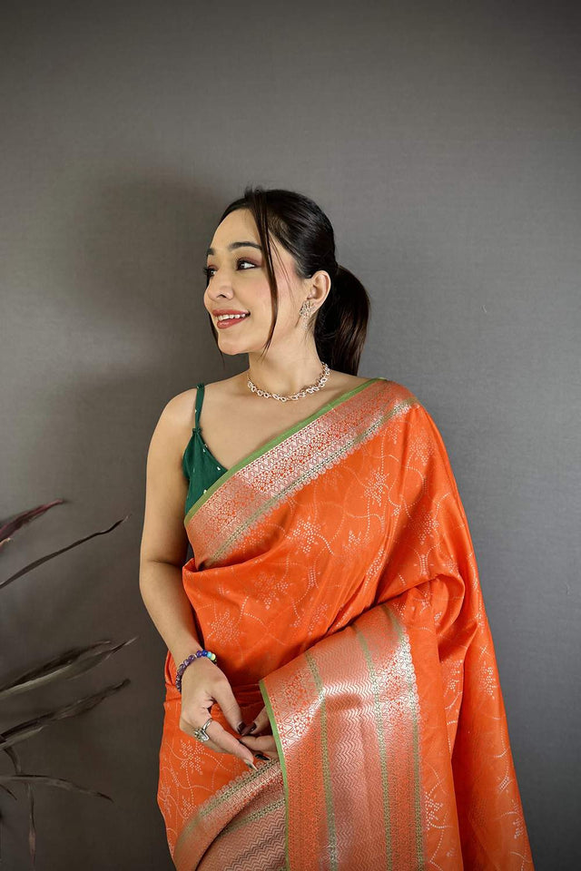 Orange Kanjivaram Zari Woven Banarasi Silk Saree (JK13101)