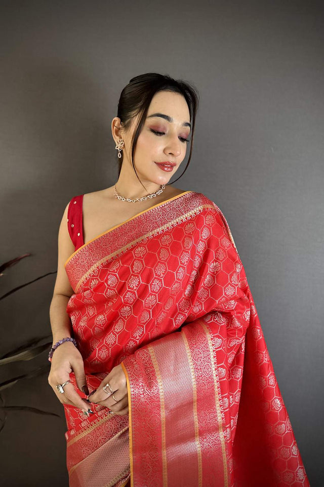 Red Kanjivaram Woven Banarasi Silk Saree (JK13105)