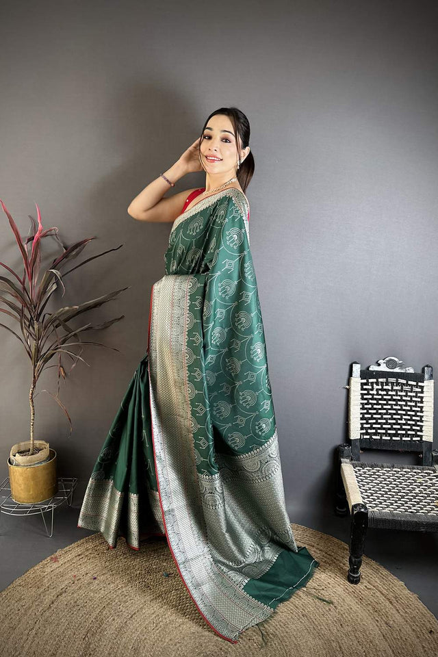 Dark Green Kanjivaram Woven Banarasi Silk Saree (JK13106)