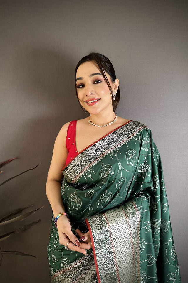 Dark Green Kanjivaram Woven Banarasi Silk Saree (JK13106)