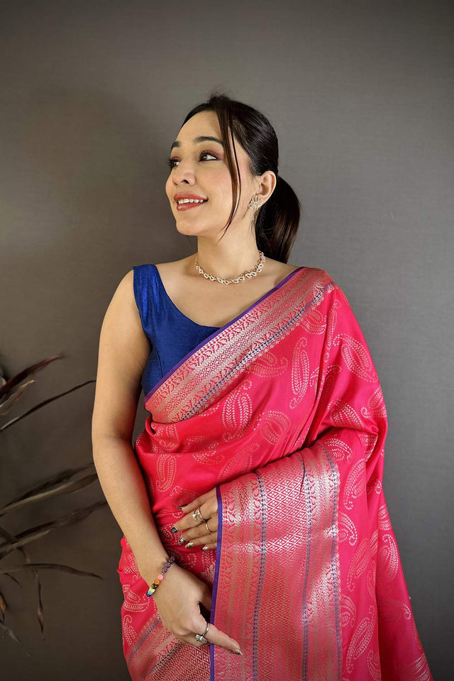 Magenta Kanjivaram Woven Banarasi Silk Saree (JK13109)