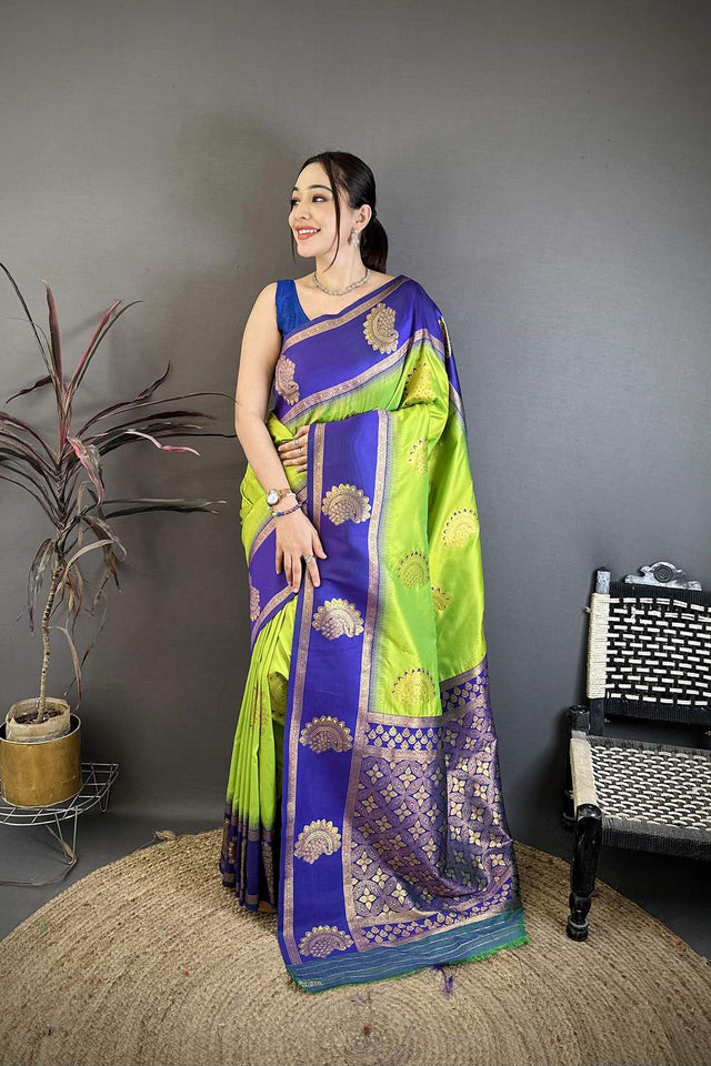Dark Green Gold Zari Woven Soft Silk Saree (JK13501)