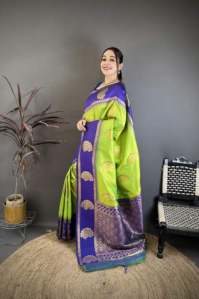 Dark Green Gold Zari Woven Soft Silk Saree (JK13501)