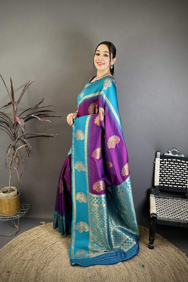 Violet Gold Zari Woven Soft Silk Saree (JK13503)