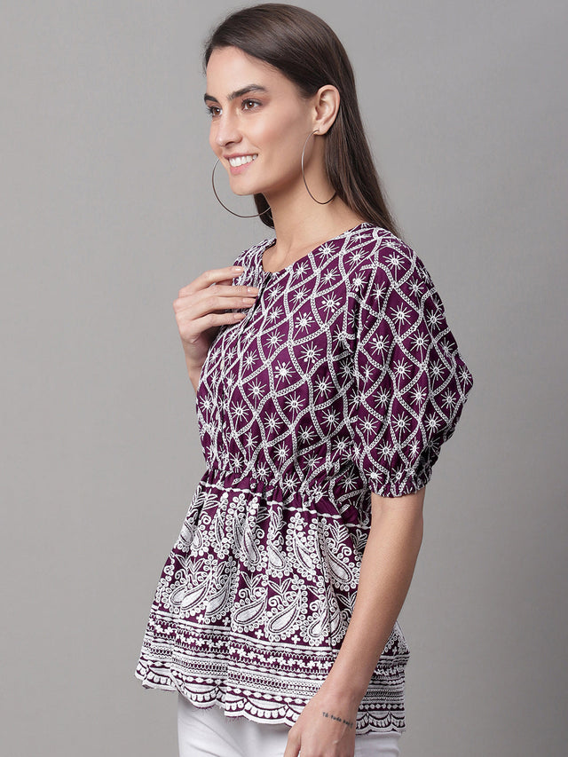 Women's Purple Chikankari Sequin Work Empire Top
