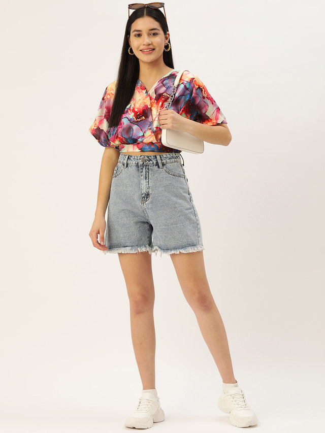 Women's Multi-Color Teddy Printed Wrapped Top