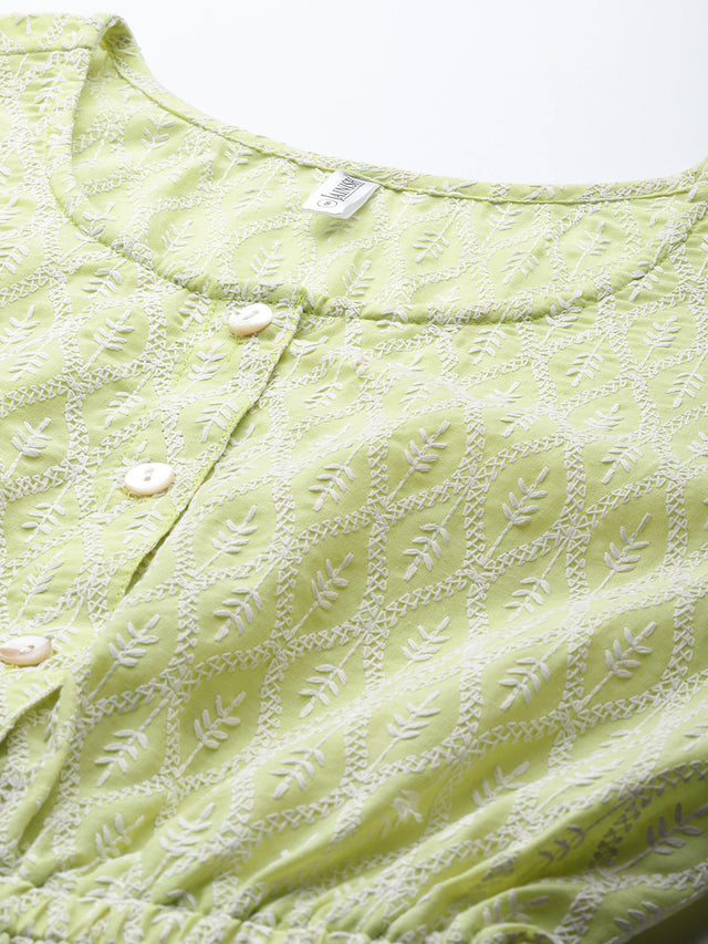 Women's Green Chikankari Work Empire Top
