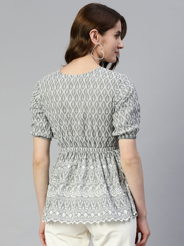 Women's Grey Chikankari Work Empire Top