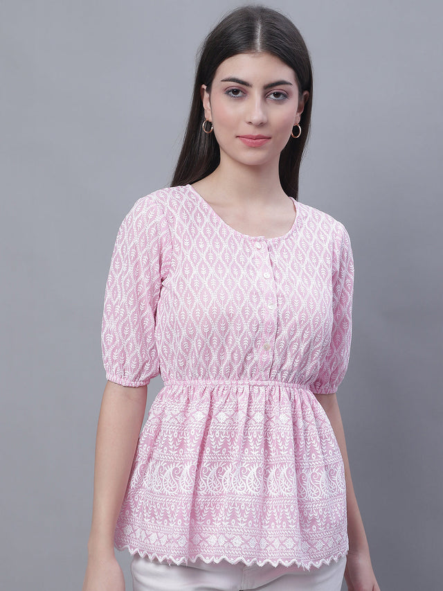Women's Pink Chikankari Work Empire Top