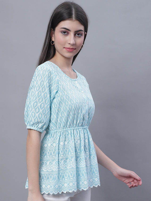 Women's Blue Chikankari Work Empire Top