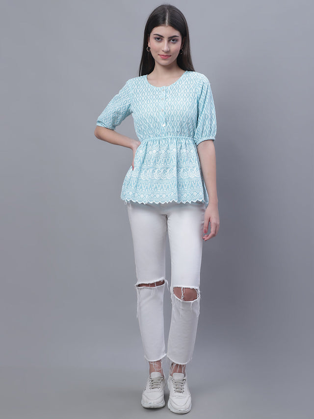 Women's Blue Chikankari Work Empire Top