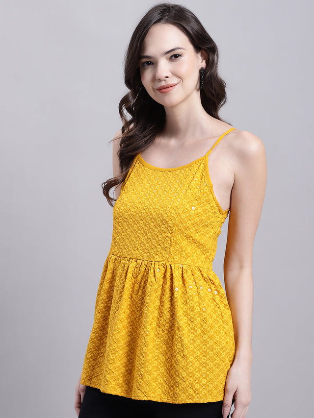 Women's Mustard Chikankari Sequin Work Empire Top