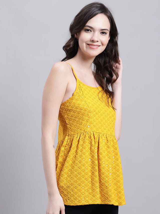 Women's Mustard Chikankari Sequin Work Empire Top