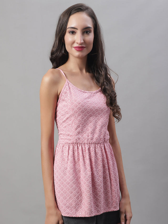 Women's Pink Chikankari Sequin Work Empire Top