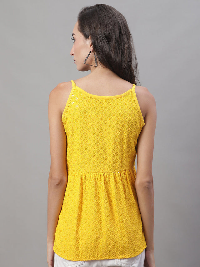 Women's Yellow Chikankari Sequin Work Empire Top