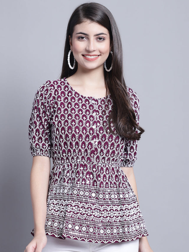 Women's Purple Chikankari And Sequins Work Empire Top