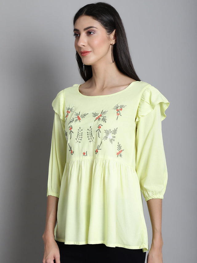 Women's Yellow Embroidered Stylish Top