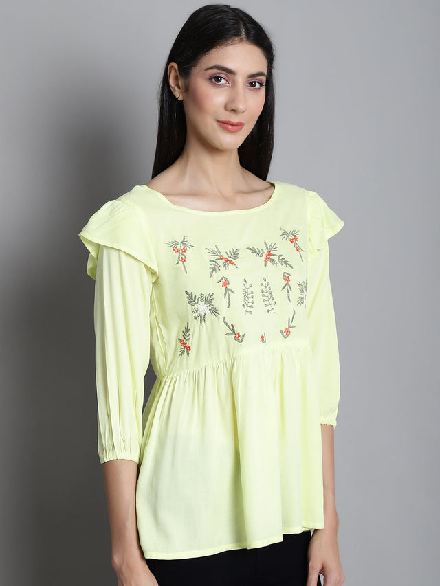 Women's Yellow Embroidered Stylish Top