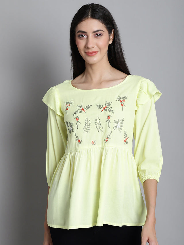 Women's Yellow Embroidered Stylish Top