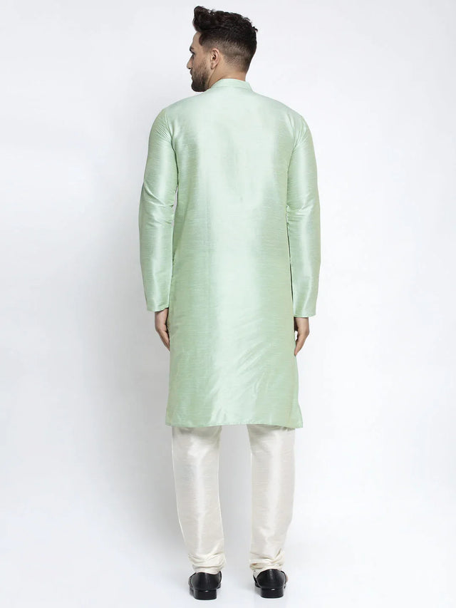 Men's green Dupion Solid Kurta Set - L