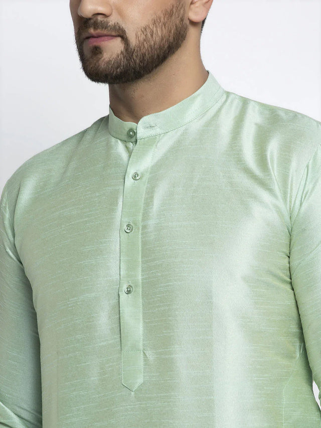 Men's green Dupion Solid Kurta Set - L