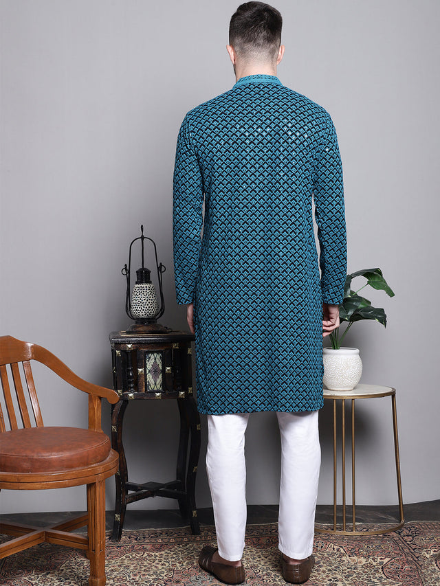 Sequin Embroidered Pure Cotton Kurta With Pajamas (JOKP_P_5004Blue)