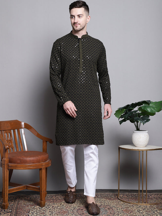 Sequin Embroidered Pure Cotton Kurta With Pajamas