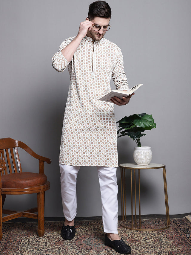 Sequin Embroidered Pure Cotton Kurta With Pajamas