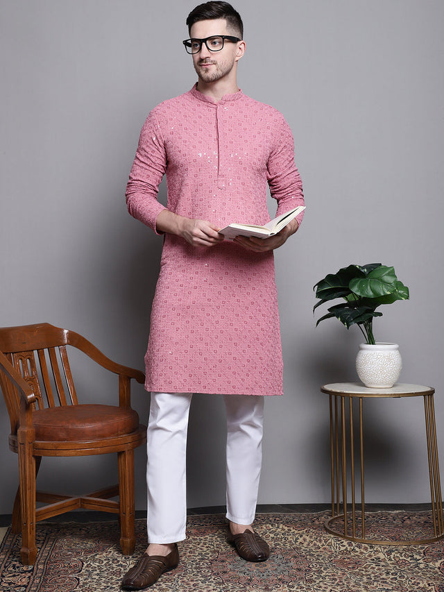 Sequin Embroidered Pure Cotton Kurta With Pajamas