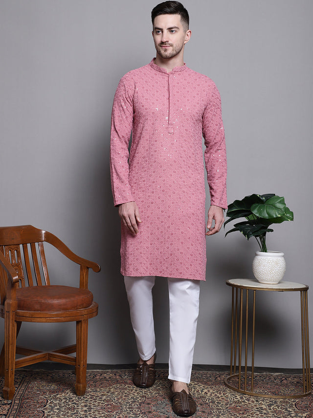 Sequin Embroidered Pure Cotton Kurta With Pajamas
