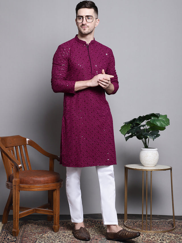 Sequin Embroidered Pure Cotton Kurta With Pajamas