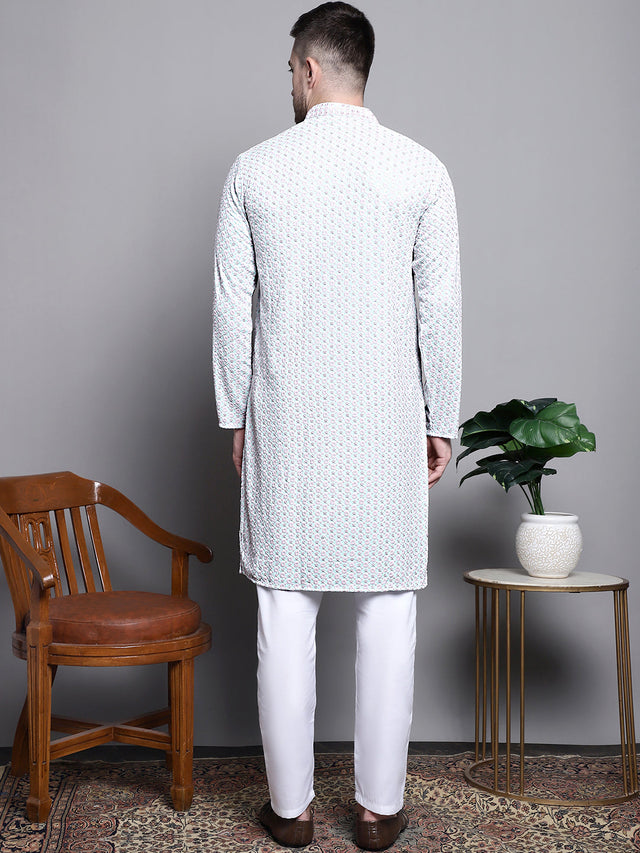 Sequin Embroidered Pure Cotton Kurta With Pajamas